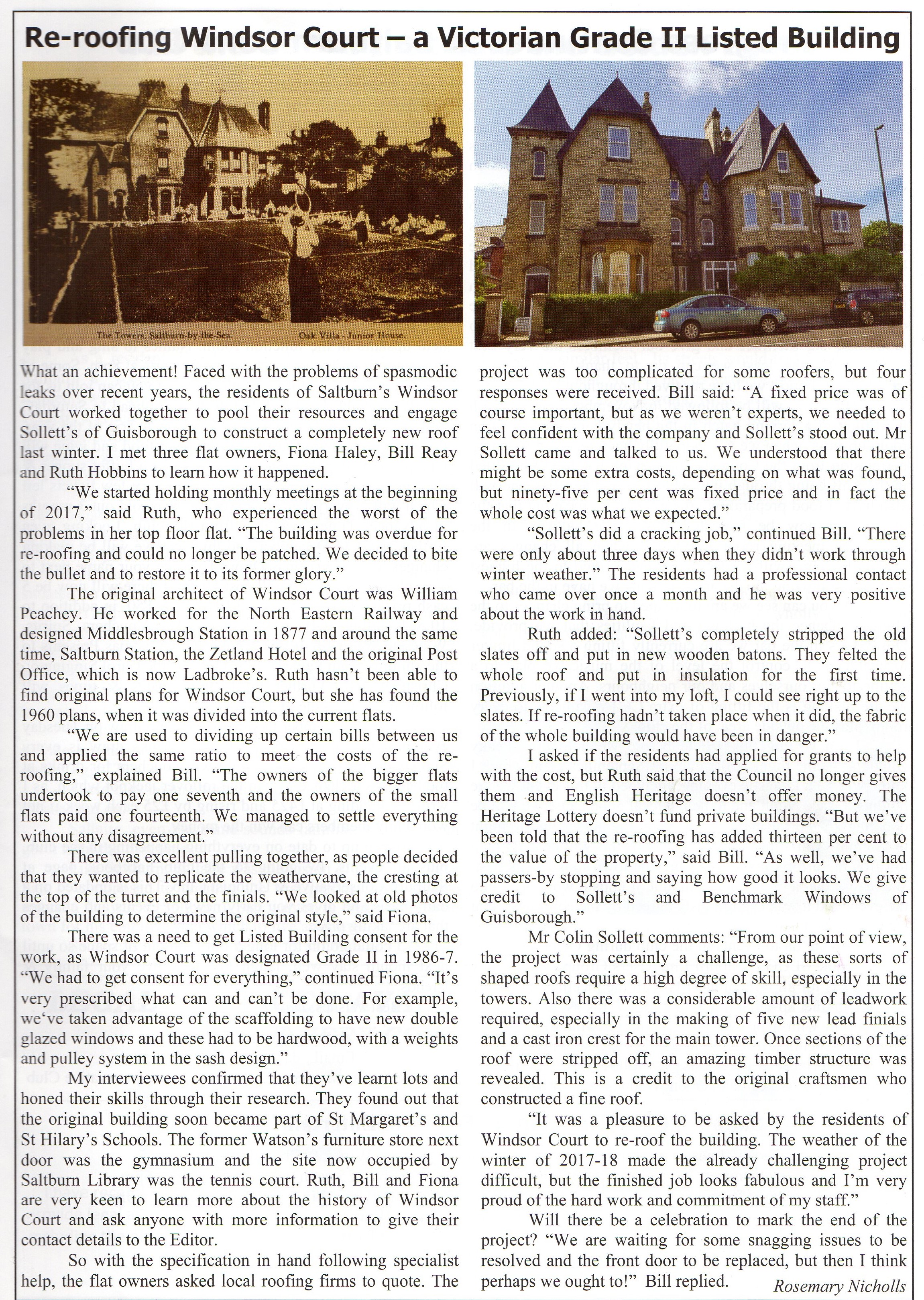 Talk of The Town Review for Re-roofing Windsor Court In Saltburn-By-The-Sea
